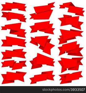 Big collection red ribbons isolated on white background. Ribbons. Vector Illustration