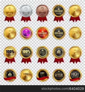 Big Collection Set of Champion, High Quality, Best Choice and Offer Business Gold Medal Icon Sign Isolated on Transparent Background. Vector Illustration EPS10. Big Collection Set of Champion, High Quality, Best Choice and Of