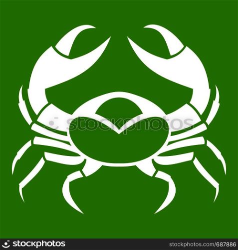 Big crab icon white isolated on green background. Vector illustration. Big crab icon green