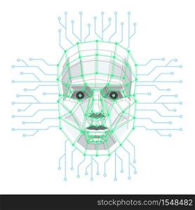 Big data and artificial intelligence concept. Human face consisting of polygons, points, lines and binary data flow on blue background. Machine learning and cyber mind . Vector illustration. Big data and artificial intelligence concept. Human face consisting of polygons, points, lines and binary data flow on blue background. Machine learning and cyber mind . Vector illustration.