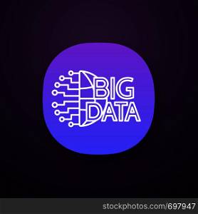 Big data app icon. UI/UX user interface. Cloud computing. Database. Artificial intelligence. Cloud network. Web or mobile application. Vector isolated illustration. Big data app icon