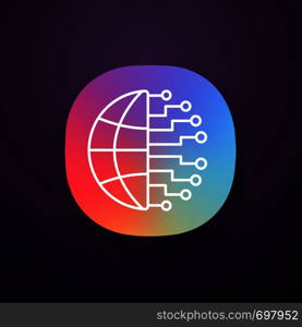 Big data app icon. UI/UX user interface. Cloud computing. Neurotechnology network. Artificial intelligence. Web or mobile application. Vector isolated illustration. Big data app icon
