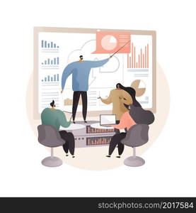 Big data conference abstract concept vector illustration. Innovative idea presentation, science meeting, place to join analysts, latest scientific research, learning platform event abstract metaphor.. Big data conference abstract concept vector illustration.