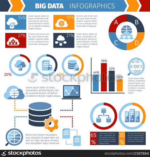 Big data exchange and storing complex wireless computer systems technology statistic analysis infographic report abstract vector illustration