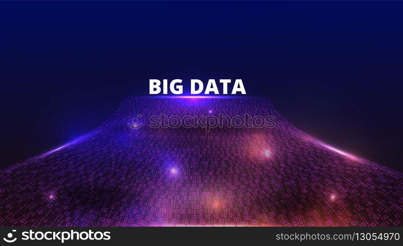 Big data flow. Abstract technology background. Binary code. Information encryption. Digital communication funnel. Cyber energy connect. Glow sparkles. One or zero symbols. Vector illustration pattern. Big data flow. Abstract technology background. Binary code. Information encryption. Digital communication funnel. Cyber energy connect. One or zero symbols. Vector illustration pattern