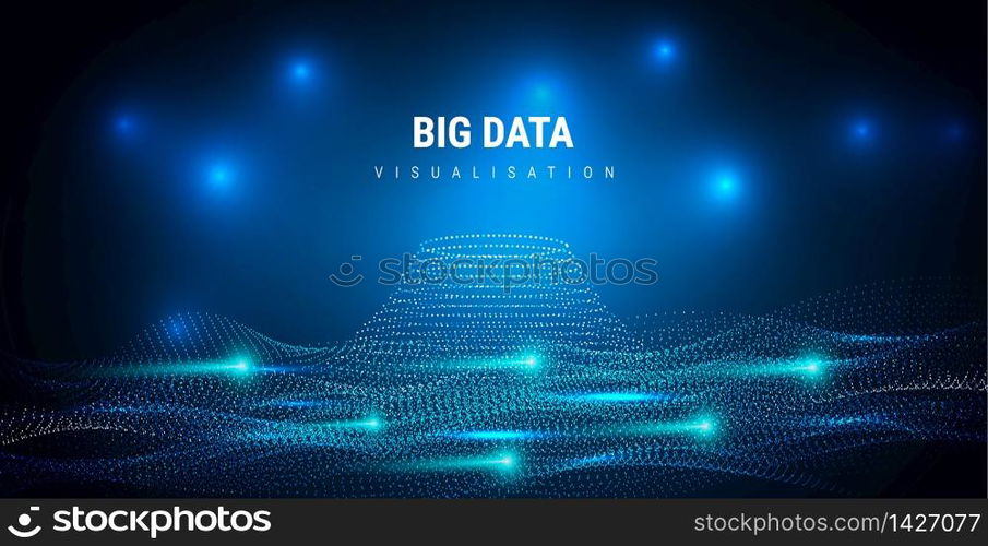 big data. Futuristic info graphics aesthetic design. Visual information complexity. Intricate data threads plot. Business analytics representation. wave points fractal grid. Sound visualization.