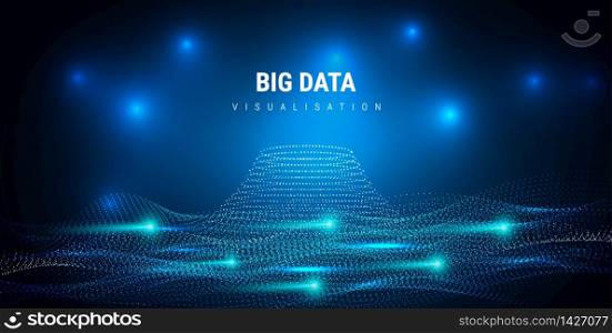 big data. Futuristic info graphics aesthetic design. Visual information complexity. Intricate data threads plot. Business analytics representation. wave points fractal grid. Sound visualization.