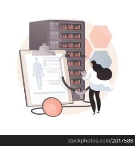 Big data in healthcare abstract concept vector illustration. Personalized medicine, patient care, predictive analytics, electronic health records, pharmaceutical research abstract metaphor.. Big data in healthcare abstract concept vector illustration.