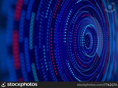 Big data information screen background, analysis and decision making technology. Abstract vector backdrop with radiant circles and dots perspective view. Futuristic technology background. Big data information screen background, analysis