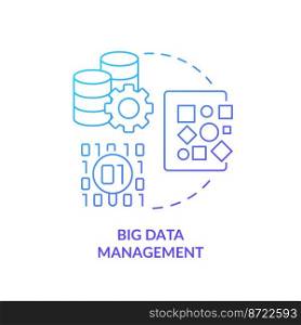 Big data management blue gradient concept icon. Massive information. Large storage size. Optimization process abstract idea thin line illustration. Isolated outline drawing. Myriad Pro-Bold font used. Big data management blue gradient concept icon