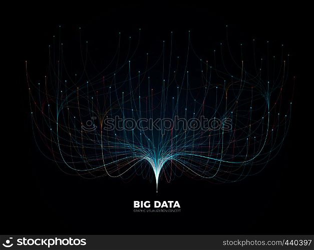 Big data network visualization concept. Digital music industry, abstract science vector background. Virtual flow big binary data visualization illustration. Big data network visualization concept. Digital music industry, abstract science vector background