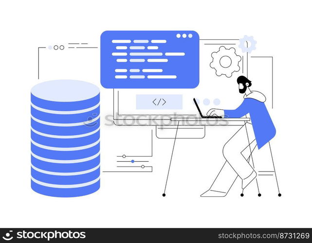 Big data programming abstract concept vector illustration. Software development, big data programmer, coding course, choose programming language, data science tools, framework abstract metaphor.. Big data programming abstract concept vector illustration.