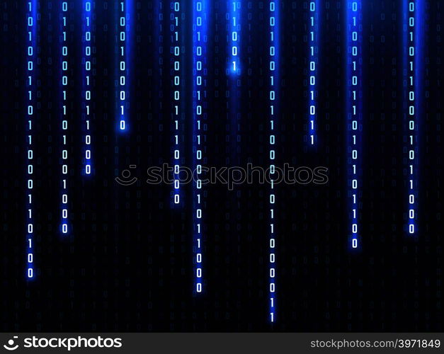 Big data vector concept with falling down glowing binary numbers. Digital matrix computer background. Virtual digital binary matrix, illustration of data code matrix. Big data vector concept with falling down glowing binary numbers. Digital matrix computer background