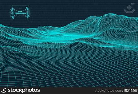 Big data visualization. Background 3d .Big data connection background. Cyber technology Ai tech wire network futuristic wireframe data visualisation.. Big data visualization. Background 3d .Big data connection background. Cyber technology Ai tech wire network futuristic wireframe data visualisation. Vector illustration . Artificial intelligence .