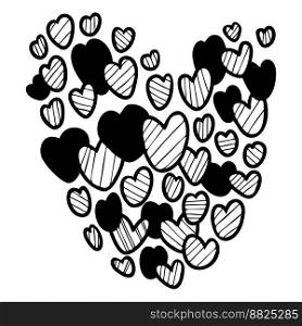 Big decorative heart made of small doodle hearts. Vector illustration. romantic valentine