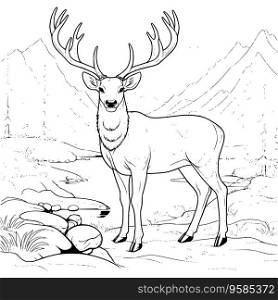 Big Deer On The River Bank Coloring Page Drawing For Kids