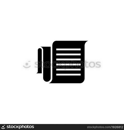 Big Document Roll with Text, Long Receipt. Flat Vector Icon illustration. Simple black symbol on white background. Big Document Roll with Text sign design template for web and mobile UI element. Big Document Roll with Text, Long Receipt Flat Vector Icon