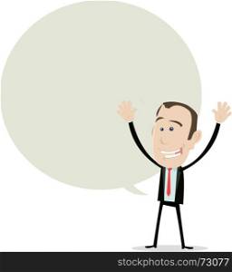 Big Earnings And Success !!!. Illustration of a cartoon businessman banner, very happy because of big incomes !