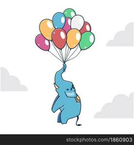 Big Elephant Flying Floating Holding Balloon Zoo Cartoon Character