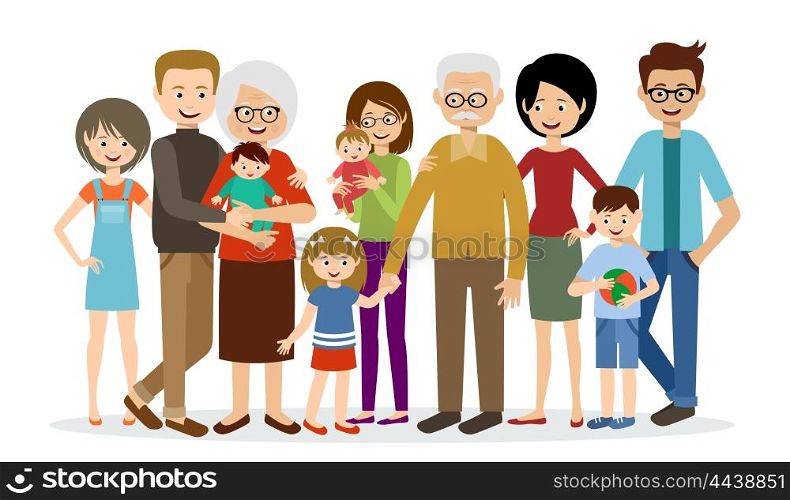 Big family on a white background