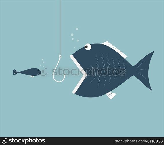 Big fish eat little fish. Concept of Saving oneself.