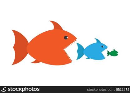 Big fish eat small fish. concept vector illustration for theme design, isolated on white background