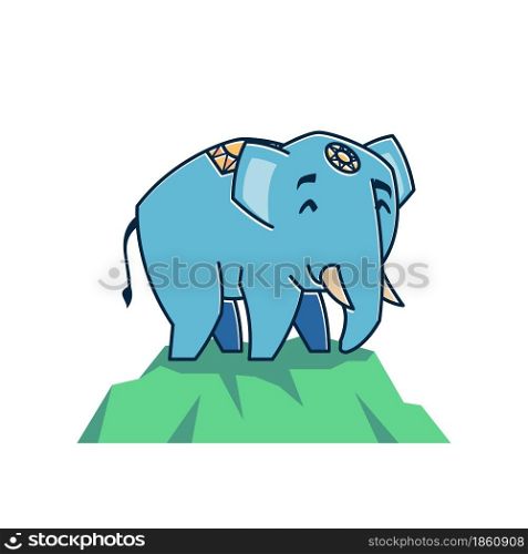Big Friendly Happy Elephant Standing Rock Zoo Cartoon Character