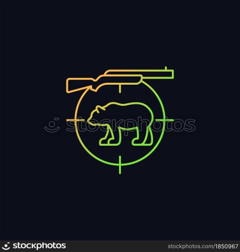 Big game hunting gradient vector icon for dark theme. Hunt large animals. African species hunting. Safari. Thin line color symbol. Modern style pictogram. Vector isolated outline drawing. Big game hunting gradient vector icon for dark theme