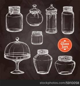 Big glass jar set hand drawn on chalkboard isolated vector illustration. Big Jar Set