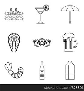 Big glass of ale icons set. Outline set of 9 big glass of ale vector icons for web isolated on white background. Big glass of ale icons set, outline style