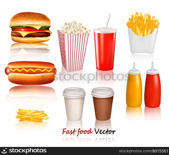 Big group of fast food products. Vector illustration