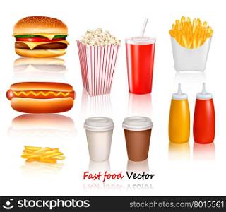 Big group of fast food products. Vector illustration