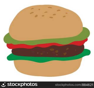 Big hamburger, illustration, vector on white background.