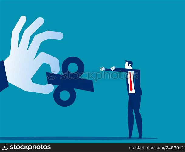 Big hand giving a percentage sign to business person