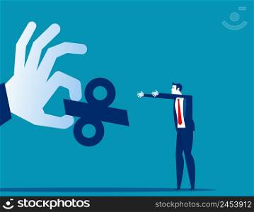 Big hand giving a percentage sign to business person