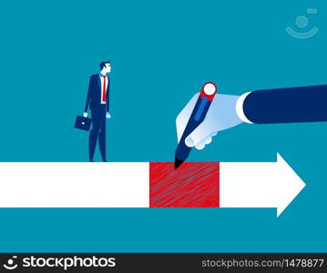 Big hand helping businessman skip to successful. Concept business vector illustration, Pen and Drawing, Achievement.