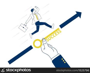 Big hand helps businessman to achieve a target. Business support to success concept. hand drawn style vector doodle design illustrations. - Vector