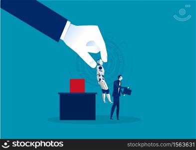 big hand holding A or Robots instead at a businessman employee concept vector illustration