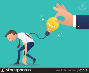 big hand trying to pick up light bulb, concept of steal work from colleague, plagiarism vector illustration