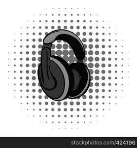 Big headphones grey comics icon. Musical equipment on a white background. Big headphones grey comics icon
