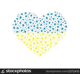 big heart consists of small hearts in blue and yellow. Heart in the colors of the flag of Ukraine
