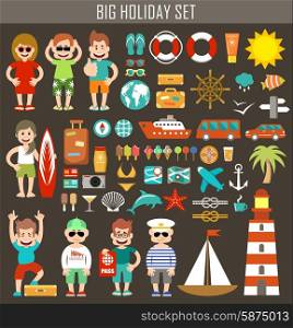 Big holiday set. Tourism. Tourists. Vector illustration
