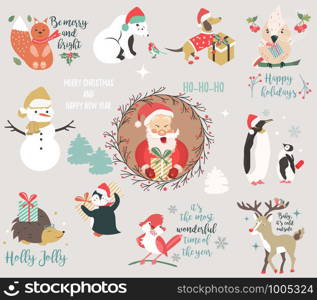 Big holiday set with funny characters and symbols.. Big holiday set with funny characters and symbols