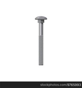Big long metal bolt isolated realistic icon. Vector grade stainless steel cap head bolt, fixing and fastening object, metal fastener. Building and repair, construction detail, fixing tool. Stainless steel cap head bolt isolated fixing tool