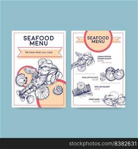 Big menu template with seafood concept design for restaurant and food shop  vector illustration 