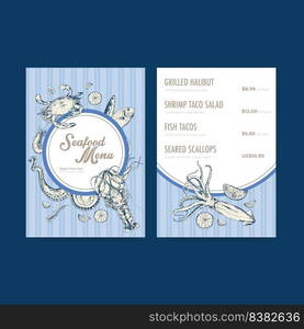 Big menu template with seafood concept design for restaurant and food shop  vector illustration 