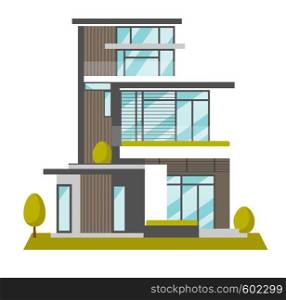 Big modern house with many windows vector cartoon illustration isolated on white background.. Big modern house vector cartoon illustration.