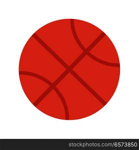 Big orange ball with red stitches to play basketball flat clipart illustration on white background. Sports equipment icon. Vector of isolated object for physical activity in cartoon style. Basketball Ball Illustration. Sports Equipment