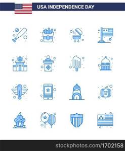 Big Pack of 16 USA Happy Independence Day USA Vector Blues and Editable Symbols of usa  station  grill  police  usa Editable USA Day Vector Design Elements