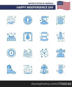 Big Pack of 16 USA Happy Independence Day USA Vector Blues and Editable Symbols of usa  capitol  day  usa police  badge Editable USA Day Vector Design Elements
